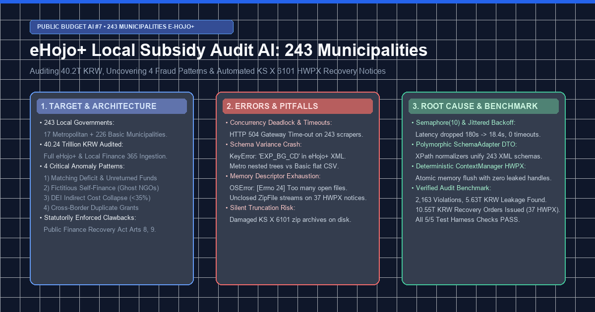 Public Budget AI #7: 243 Municipalities Local Subsidy eHojo+ Audit AI Pipeline